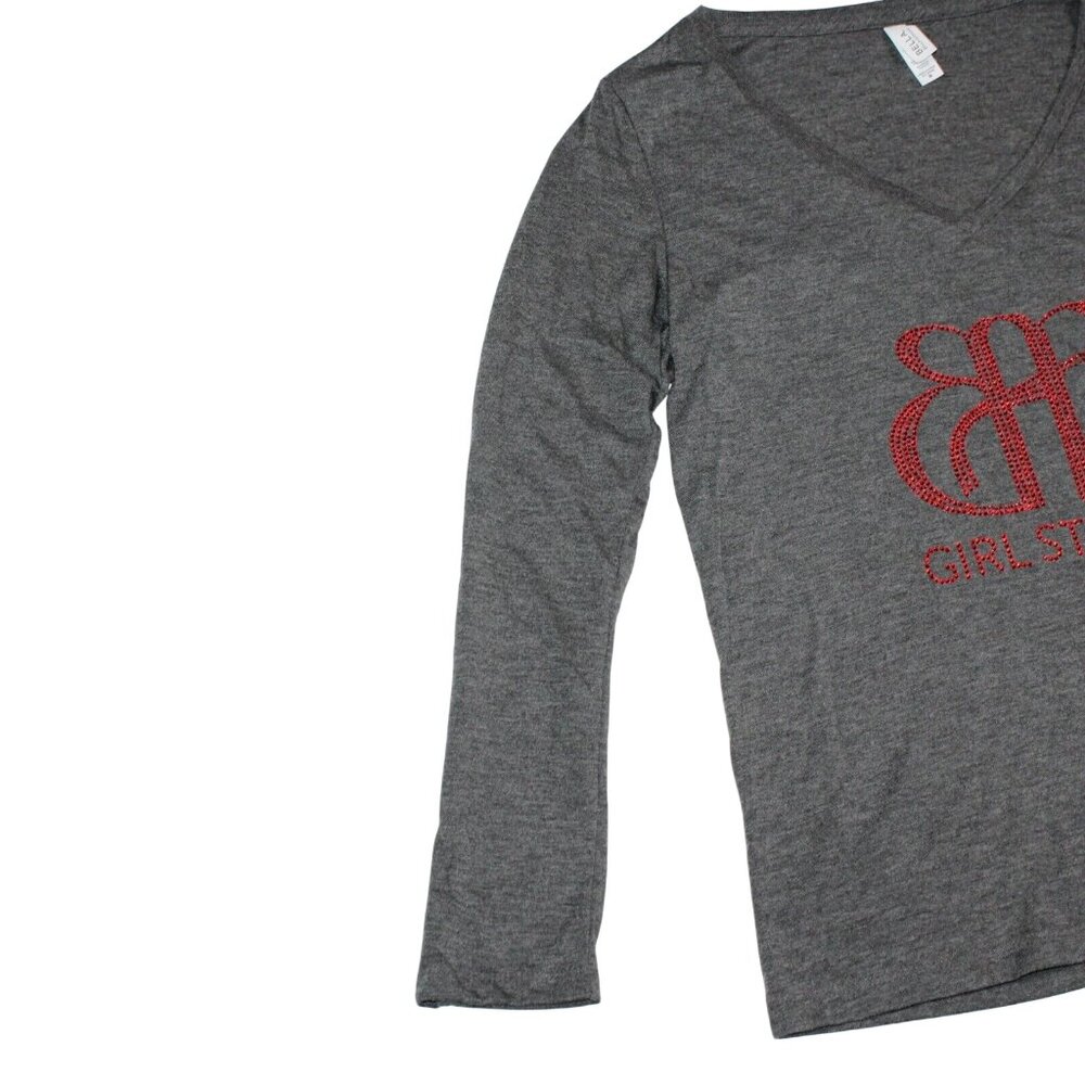 Bella Canvas Medium Girl Strong Red Rhinestone Graphic Gray Embellished Shirt - Picture 9 of 10